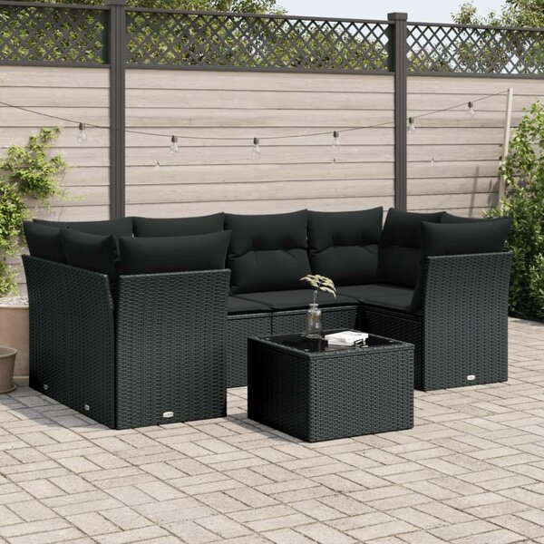 VidaXL Polyrattan Kerti Ülőgarnitúra - 7 részes - Fekete