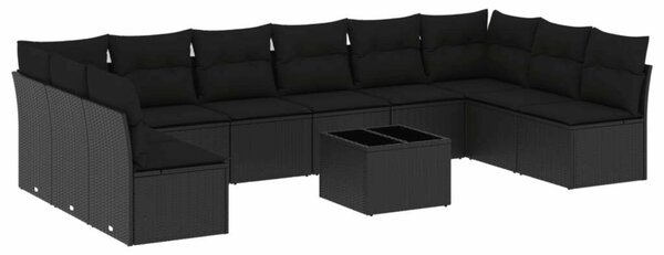 VidaXL Polyrattan Kerti Ülőgarnitúra - 11 részes - Fekete