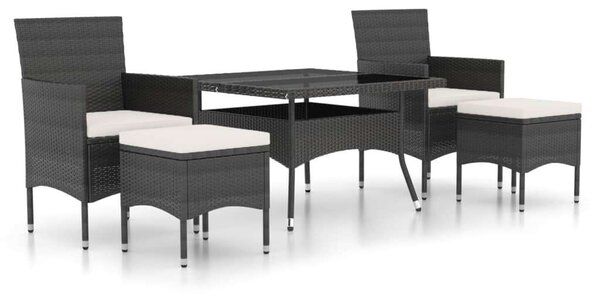 VidaXL 5 részes fekete polyrattan és edzett üveg kerti étkezőgarnitúra