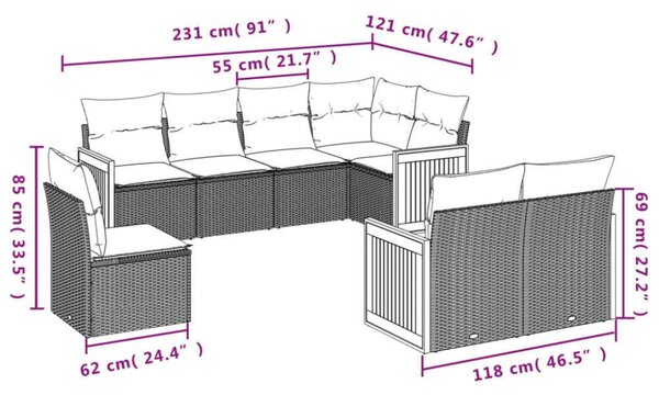 VidaXL Polyrattan Kerti Ülőgarnitúra - 8 részes - Bézs