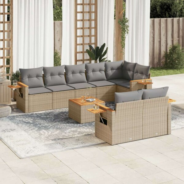 VidaXL Polyrattan Kerti Ülőgarnitúra - 9 részes - Bézs