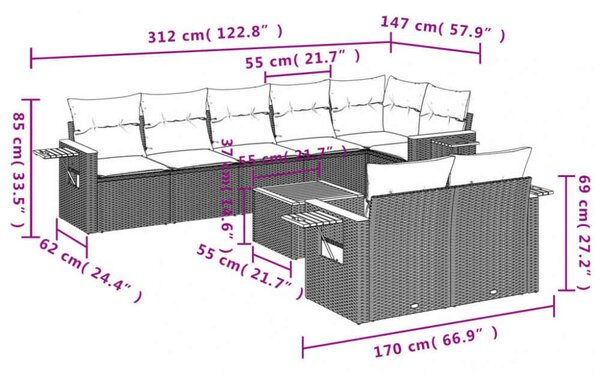 VidaXL Polyrattan Kerti Ülőgarnitúra - 9 részes - Bézs