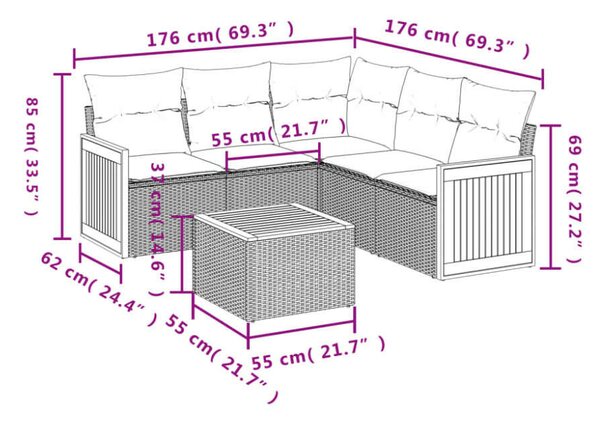 VidaXL Polyrattan Kerti Ülőgarnitúra - 6 részes - Bézs