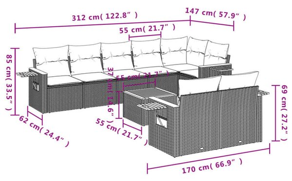 VidaXL Polyrattan Kerti Ülőgarnitúra - 9 részes - Bézs