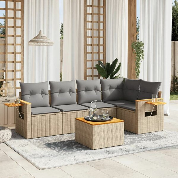 VidaXL Polyrattan Kerti Ülőgarnitúra - 6 részes - Bézs