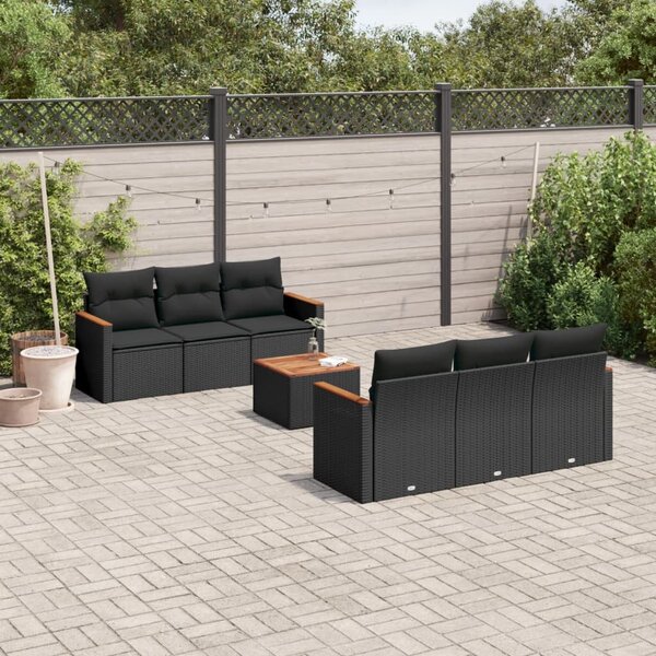 VidaXL Polyrattan Kerti Ülőgarnitúra - 7 részes - Fekete