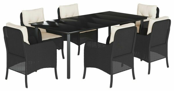 VidaXL Polyrattan Kerti Étkezőgarnitúra - 7 részes - Fekete