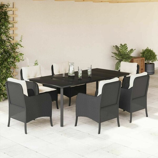 VidaXL Polyrattan Kerti Étkezőgarnitúra - 7 részes - Fekete