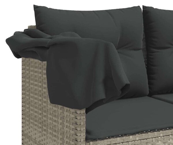 VidaXL világosszürke polyrattan napozóágy tetővel és párnával