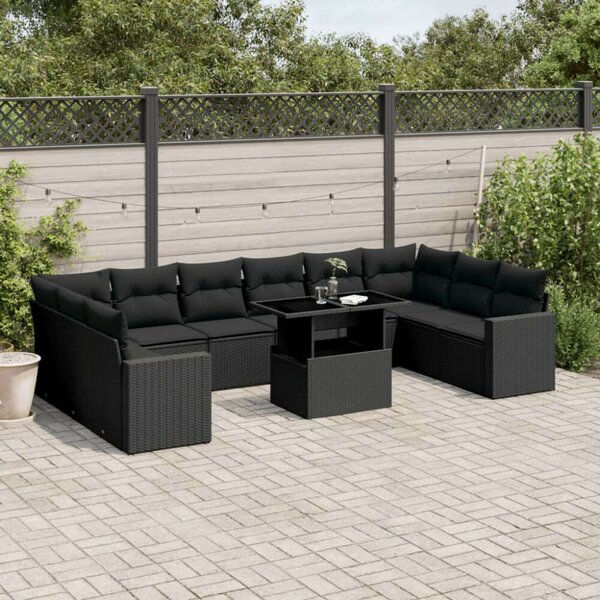 VidaXL Polyrattan Kerti Ülőgarnitúra - 11 részes - Fekete