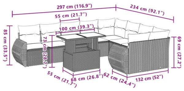 VidaXL Polyrattan Kerti Ülőgarnitúra - 10 részes - Fekete