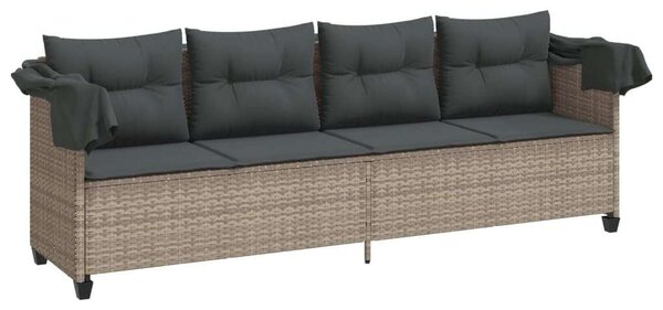 VidaXL világosszürke polyrattan napozóágy tetővel és párnával