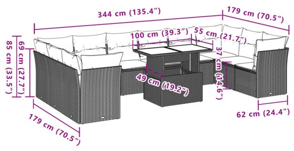 VidaXL Polyrattan Kerti Ülőgarnitúra - 11 részes - Fekete
