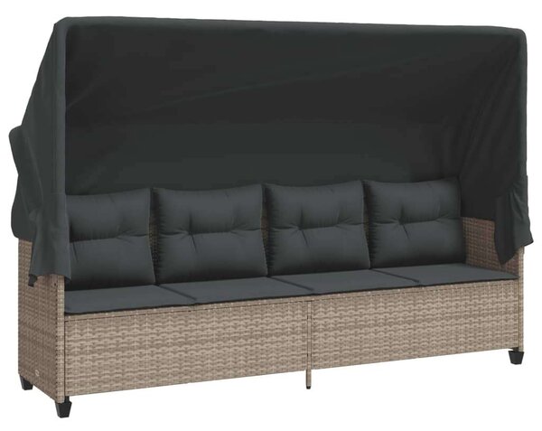 VidaXL világosszürke polyrattan napozóágy tetővel és párnával
