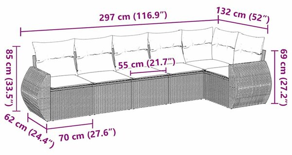 VidaXL Polyrattan Kerti Ülőgarnitúra - 6 részes - Fekete