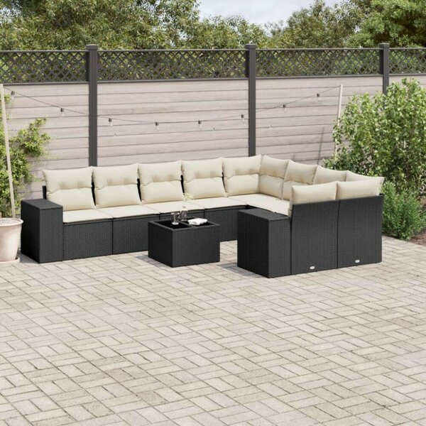 VidaXL Polyrattan Kerti Ülőgarnitúra - 10 részes - Fekete