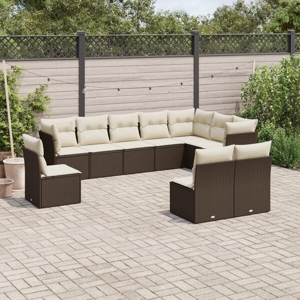VidaXL 10 részes barna polyrattan kerti ülőgarnitúra párnákkal