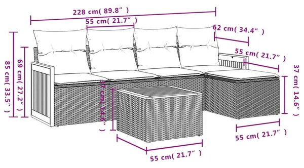 VidaXL Polyrattan Kerti Ülőgarnitúra - 6 részes - Fekete