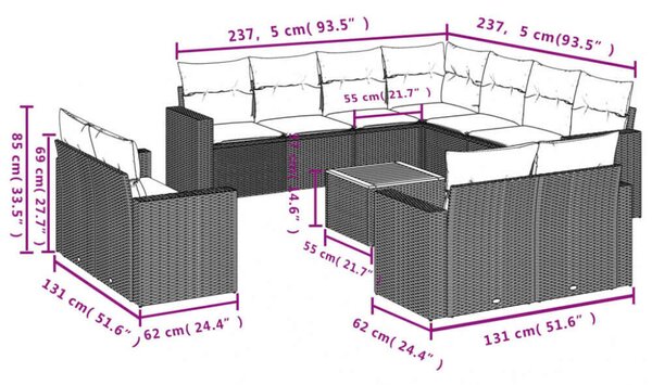 VidaXL Polyrattan Kerti Ülőgarnitúra - 12 részes - Bézs