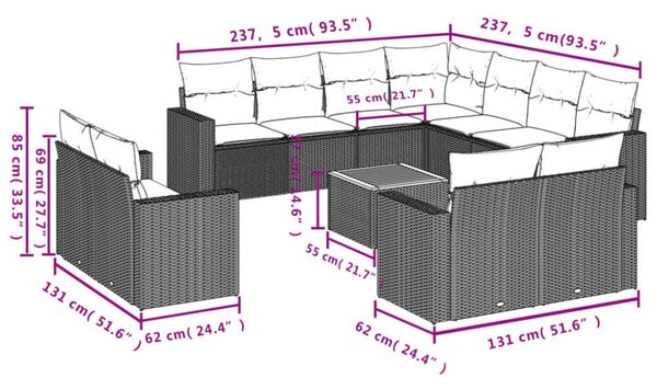 VidaXL Polyrattan Kerti Ülőgarnitúra - 12 részes - Bézs
