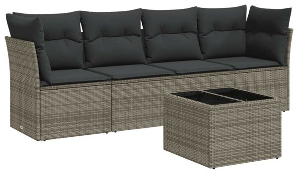 VidaXL 5 részes szürke polyrattan kerti ülőgarnitúra párnákkal