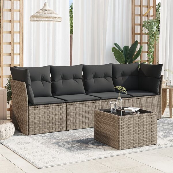 VidaXL 5 részes szürke polyrattan kerti ülőgarnitúra párnákkal