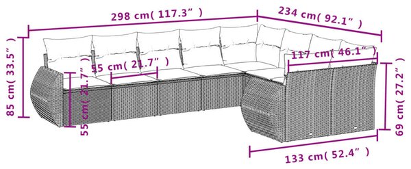 VidaXL Polyrattan Kerti Ülőgarnitúra - 9 részes - Fekete