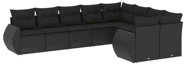 VidaXL Polyrattan Kerti Ülőgarnitúra - 9 részes - Fekete