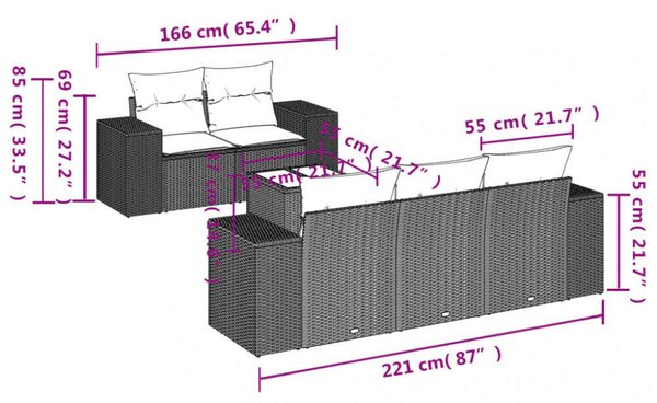 VidaXL Polyrattan Kerti Ülőgarnitúra - 6 részes - Szürke