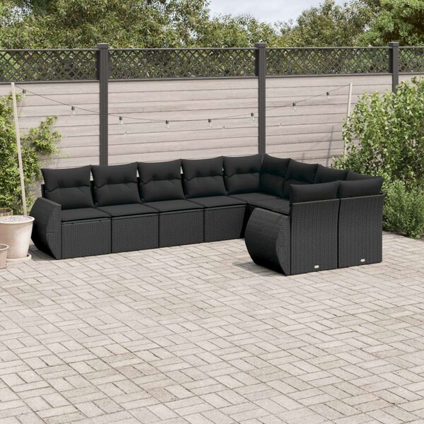 VidaXL Polyrattan Kerti Ülőgarnitúra - 9 részes - Fekete