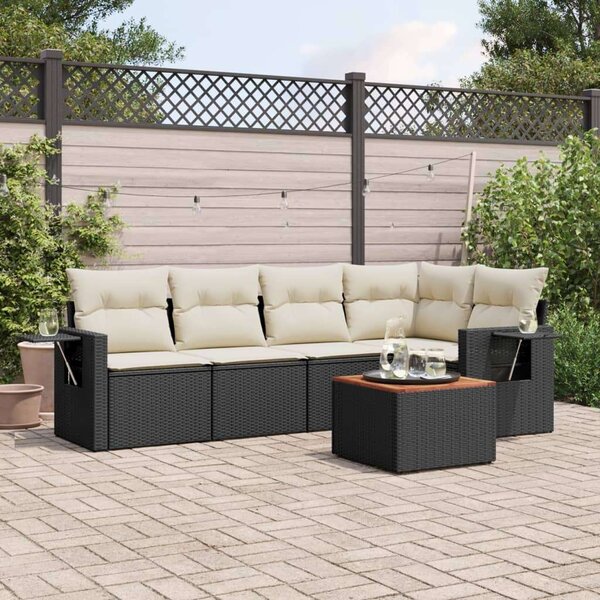 VidaXL Polyrattan Kerti Ülőgarnitúra - 6 részes - Fekete