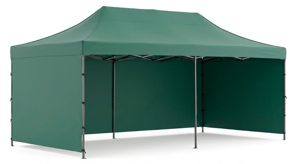 Springos kerti pavilon levehető oldalfalakkal 3x6m, zöld