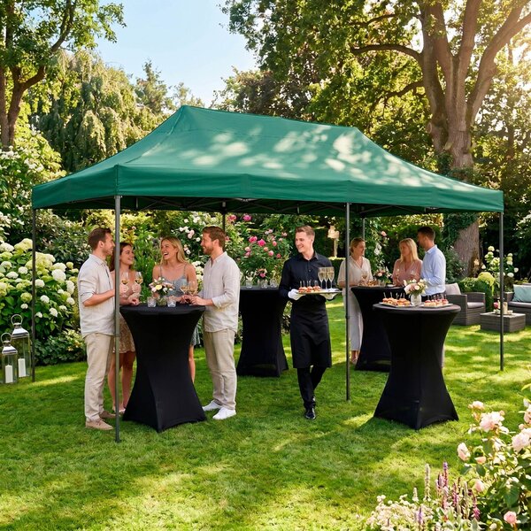 Springos kerti pavilon levehető oldalfalakkal 3x6m, zöld