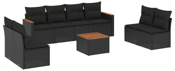 VidaXL - 9 részes Polyrattan Kerti Ülőgarnitúra - Fekete