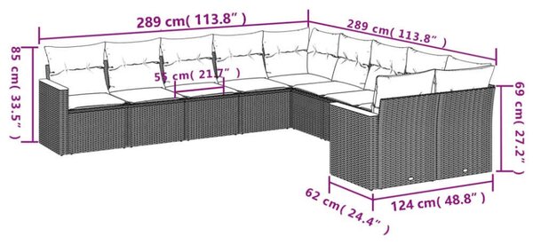 Polyrattan Kerti Ülőgarnitúra - 10 Részes Szürke Készlet