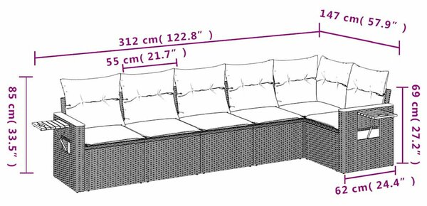 VidaXL Polyrattan Kerti Ülőgarnitúra - 6 részes - Fekete