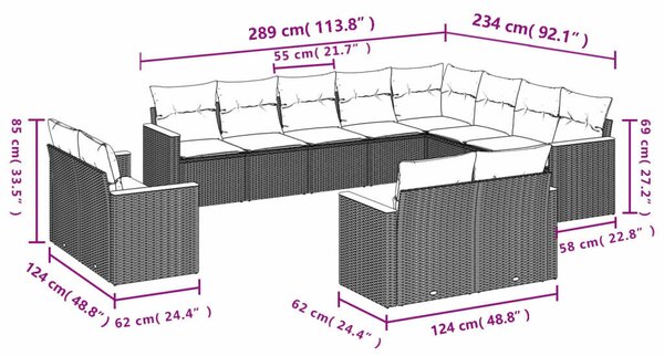 VidaXL Polyrattan Kerti Ülőgarnitúra - 12 részes