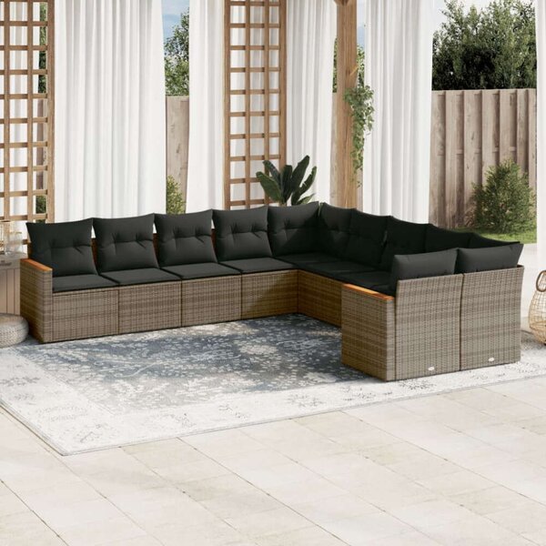 Polyrattan Kerti Ülőgarnitúra - 10 Részes Szürke Készlet