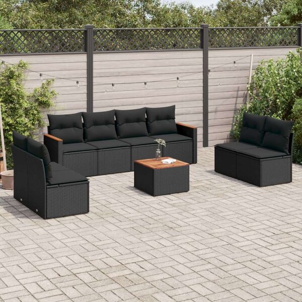 VidaXL - 9 részes Polyrattan Kerti Ülőgarnitúra - Fekete