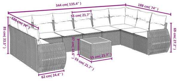 VidaXL Polyrattan Kerti Ülőgarnitúra - 11 részes - Szürke