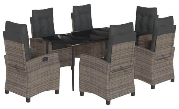 VidaXL 7 részes szürke polyrattan kerti étkezőgarnitúra párnával