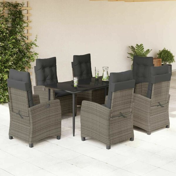 VidaXL 7 részes szürke polyrattan kerti étkezőgarnitúra párnával