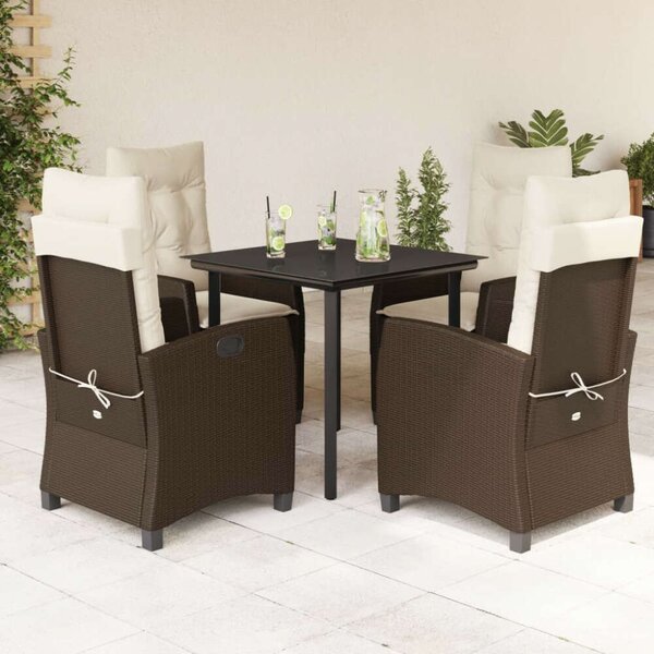 VidaXL 5-részes barna polyrattan kerti étkezőgarnitúra párnákkal