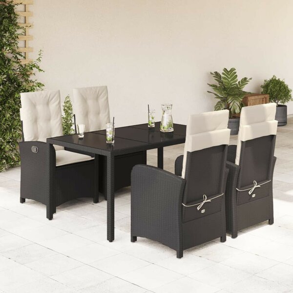 VidaXL 5 részes Kerti Étkezőgarnitúra - Fekete Polyrattan