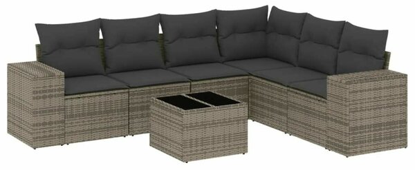 VidaXL 7 részes szürke polyrattan kerti ülőgarnitúra párnákkal