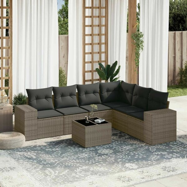 VidaXL 7 részes szürke polyrattan kerti ülőgarnitúra párnákkal