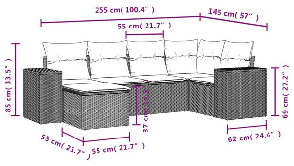 Polyrattan Kerti Ülőgarnitúra - 6 részes - Fekete
