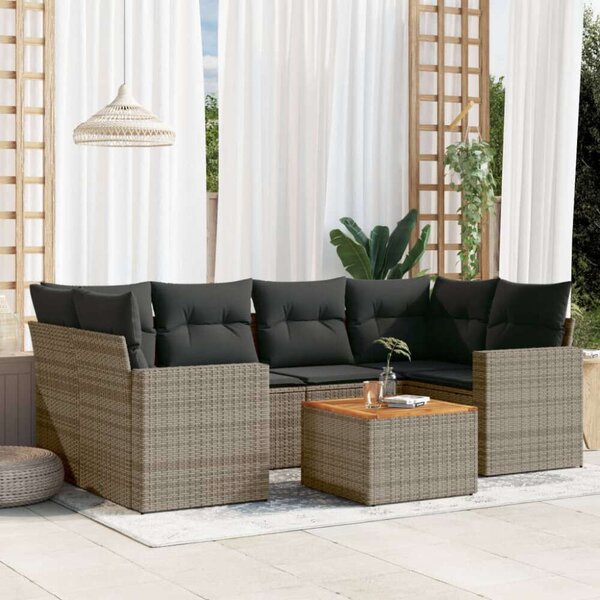 Polyrattan Kerti Ülőgarnitúra - 7 részes - Szürke