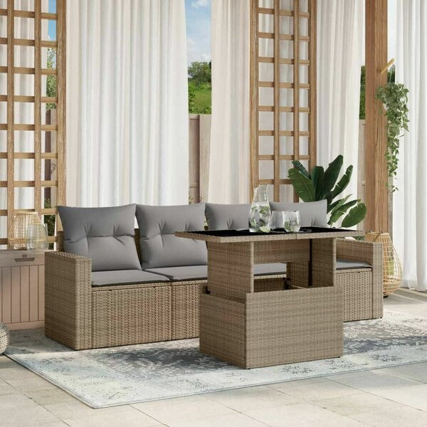 VidaXL 5 részes Kerti Ülőgarnitúra - Bézs Polyrattan
