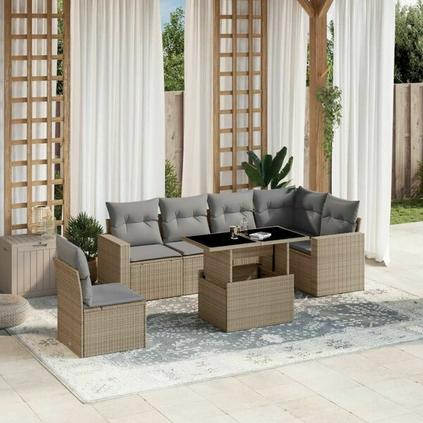 VidaXL Polyrattan Kerti Ülőgarnitúra - 7 részes - Bézs